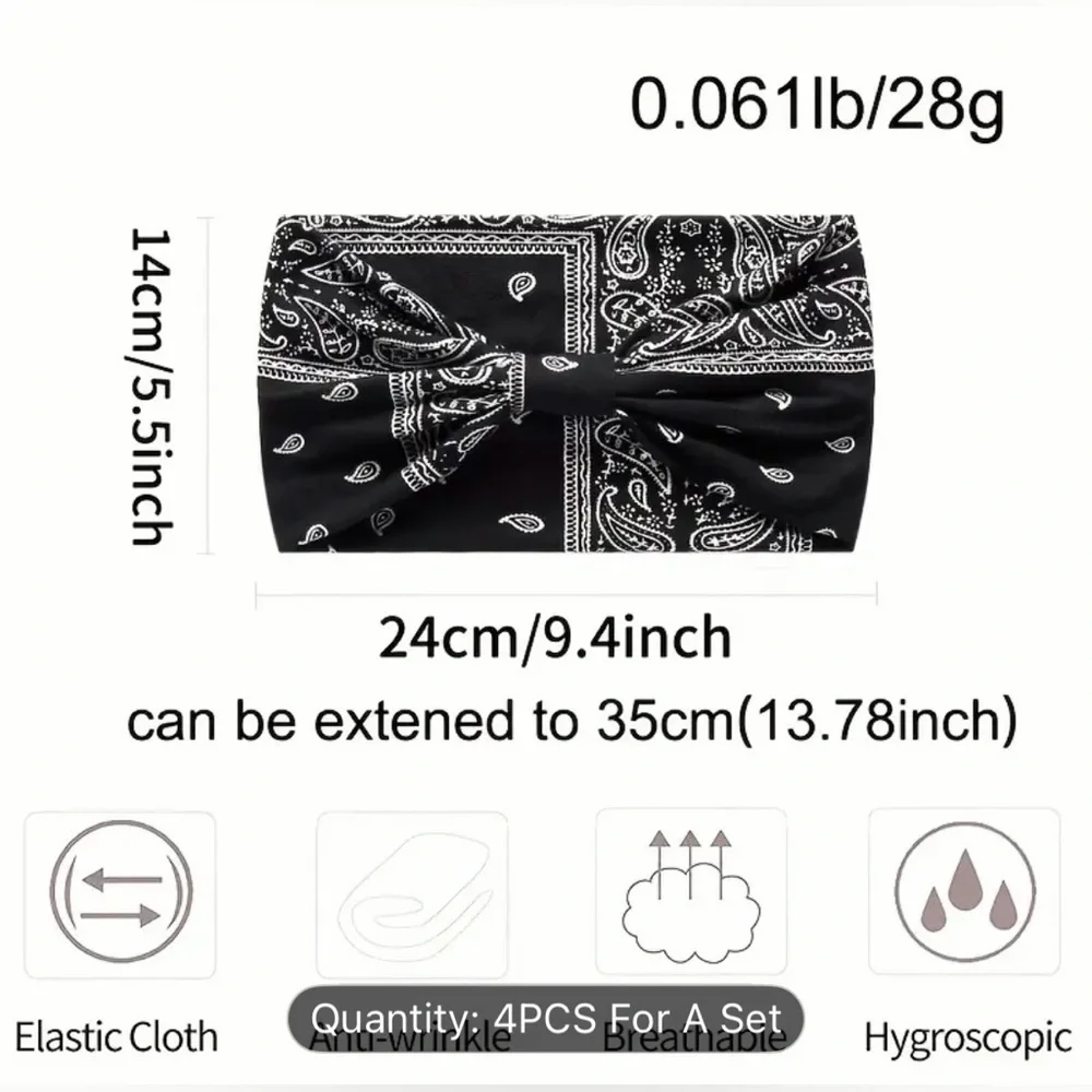 NWOT 4 Piece Set Bohemian Fashion Pattern Headbands Anti Slip Knotting